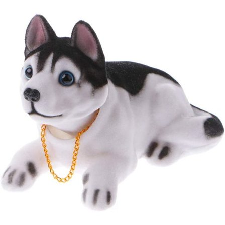 Bildekoration i form af en hund, der bevæger hovedet, i