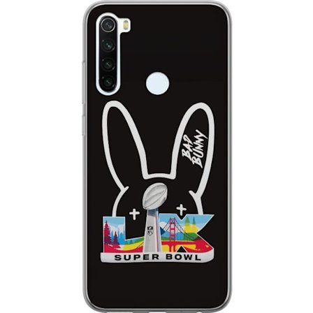 Kompatibel Mobilcover til Xiaomi Redmi Note 8 Bad Bunny portræt med åben skjorte, tatoveringer og krøllet hår i stilfuld modefotografering