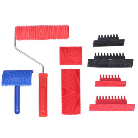 Gummitræ Kornværktøj Håndholdt Træstruktur Mønsterrulle til DIY Væg Gulv Dekoration