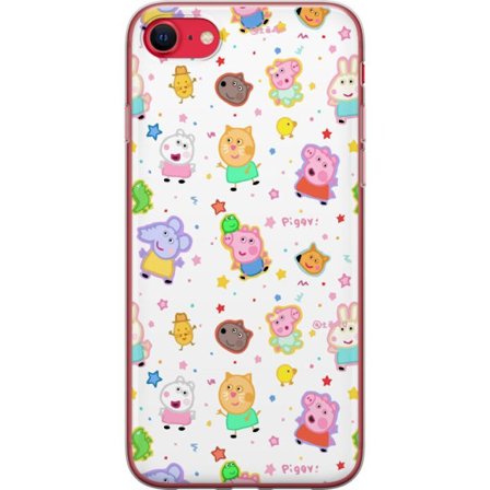 Kompatibelt Mobildeksel til Apple iPhone 7 Fargerike tegneserie dyrekarakterer i en leken stil med stjerner og prikker på en lys bakgrunn