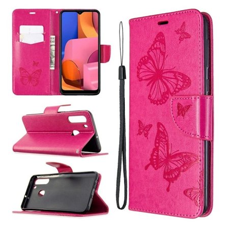 Butterfly läder Samsung Galaxy A21 fodral - Rosa
