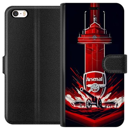 Yhteensopiva Lompakkokotelo Apple iPhone 5s Arsenal-embleemi, jossa tykki ja stadionmotiivi voimakkaassa punaisessa ja valkoisessa urheilusuunnittelus