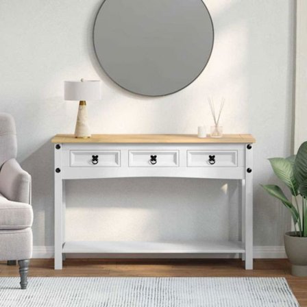 Sido bord - komplement bord - gueridon Vidaxl Sido bord med låda Vit 114 x 34,5 x 73 cm Massiv furu