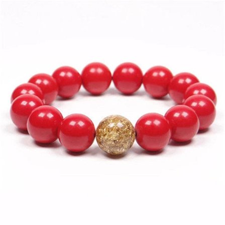 Rött Cinnabar Armband Lyckoband Med 1 st Guld Bead Bollar För Kvinnor