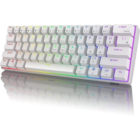 RK RK61 RGB Trådløst/kablet 60% Kompakt Mekanisk Tastatur, 61-tasters Bluetooth Lille Bærbart Gaming Kontor Tastatur, Egnet Til Windows Og Mac Hvid