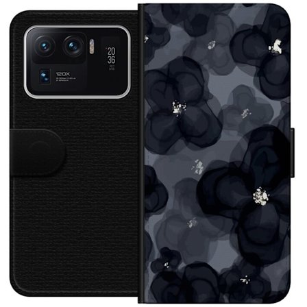 Kompatibel Tegnebogsetui til Xiaomi Xiaomi Mi 11 Ultra Abstrakt mørkt blomstermønster i sortgrå toner med en elegant og dramatisk følelse