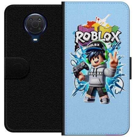 Kompatibelt Plånboksfodral till Nokia Nokia G20 Färgstark Roblox-karaktär med handkontroll och energifylld splash art design, perfekt för barnrum