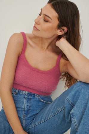 NA-KD Knitted Cropped Singlet - Strikkede toppe - Pink - XX-Large