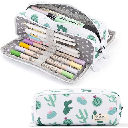 Pencil Case, Stor Kapacitet 3 Rum Lærred Makeup Kosmetikpung