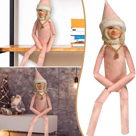 Oz Christmas Elf Jente Elf Plysjleketøy med Lange Ben, Myk Kropp og Vinylhode - Julelek