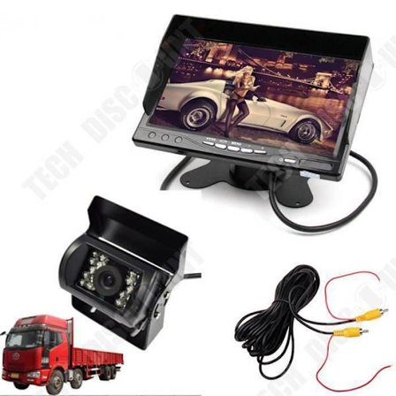 TD Backup Camera 7" 12-24V Dash Mount LCD Monitor Screen- Parkeringssystem Truck Bus-10m Videoförlängningskabel