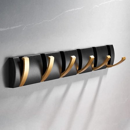 Vægmonteret knagerække med 6 kroge, moderne sort guld sammenklappelig Ba