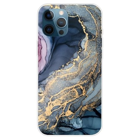Marble design iPhone 14 Pro Max cover - Blå På Gylden Stænkmarmor