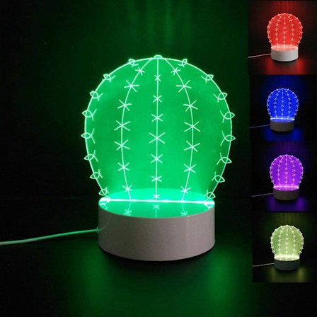 3D Kaktusblomma Nattlampa Bordsskiva Optisk Illusion Lam