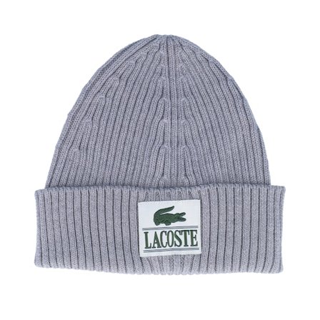 Lacoste - Patched Grey Cuff Cuff Grey Beanie - @ Hatstore