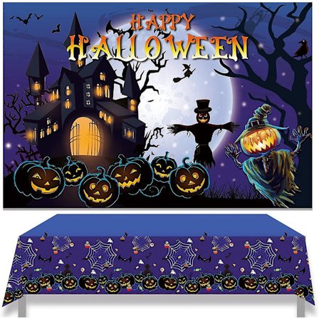 Halloween-lampa med pumpabakgrund och bordsduk - Festdekoration