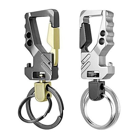 Set med 2 bilnyckelringar med kapsylöppnare - 2 metallringar - (Rifle barrel/Golden + Silver/Rifle barrel)
