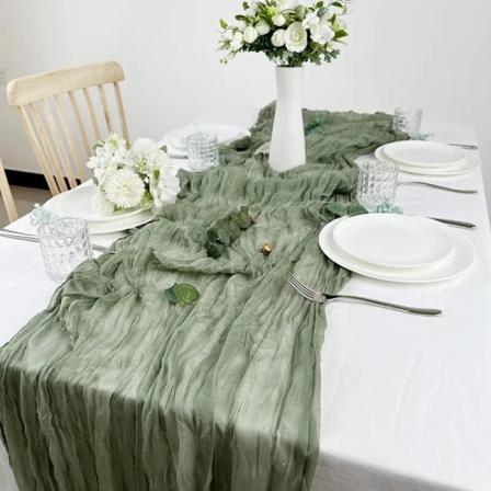 Puolipehmeä sideharso pöytäjalka Salvia Juustokangas Pöydän kattaus Ruokailu Vintage hääjuhla Joulujuhla Kaaret Kakku Sisustus Gauze style1 90x180cm