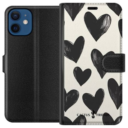 Kompatibel Tegnebogsetui til Apple Apple iPhone 12 mini Cactus and Friends - Bold Black Love Pattern