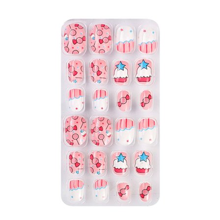 24st/ set Barn falska naglar Tryck på falska naglar Cover nagel
