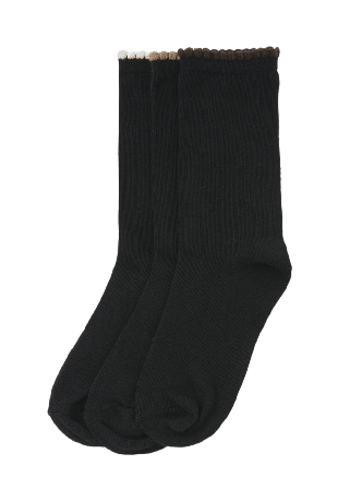 Å WOMAN Strumpor med vågig kant, 3-pack Sockor Svart 36/38