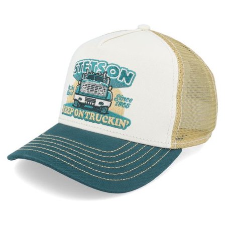 Stetson - Vit trucker Keps - Kids Keep On Trucking Green/Sand Trucker @ Hatstore
