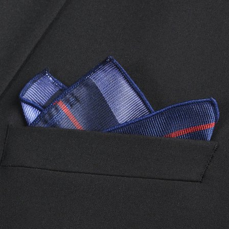 Pochette de costume en soie à rayures bleu marine, rouges et bleu pastel pour hommes - Pochettes de costume à motifs - pour Hommes - Trendhim