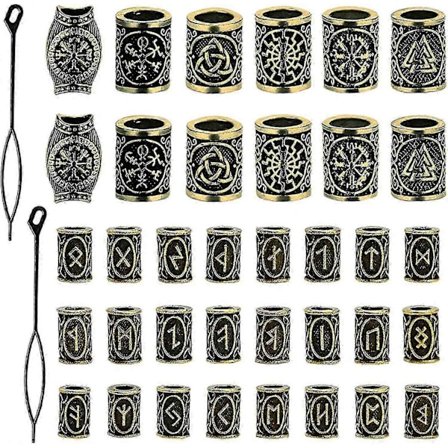36 Stykker Herre Skægperler Antikke Rune Hårperler DIY Armbåndstilbehør (guld)-WELLNGS