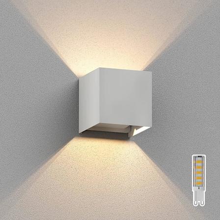 Ledscom.de Vägglampa för utomhusbruk, vit, Ip65, upp- och nedåtriktad + LED-lampa 501lm, varmvit