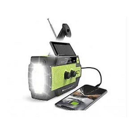 Nødradio, 4000mah vejrradioer med håndsving solladning, 3-trins LED-lommelygte, sos-alarm, bærbar powerbank(Grøn)