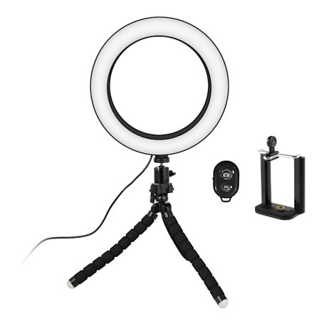 Selfie-lampa/Ring light (20 cm) med formbart stativ