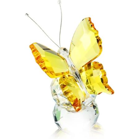 Krystallflygende sommerfugl med glasskulebase Figurinsamling Ornament Statue Dyreobjekt (gul)