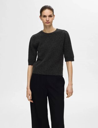 Selected Slflulu Ss Open Back Knit O-Neck Noos - Grey - L