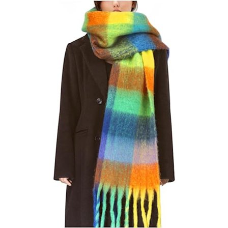Dames Sjal Vinter Stor Farverig Ternet Tyk Varm Blød Halstørklæder Casual Kvast Tæppe Sjal