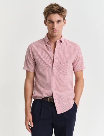 GANT Reg Seersucker Stripe Ss Shirt - Red - L