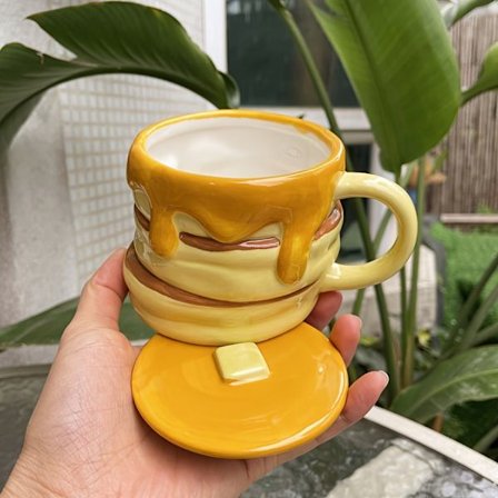 Håndmalt keramisk stablebar krus med lokk - Mikrobølgesikker, kun håndvask