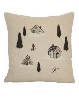 Kuddfodral Skidby i teddymaterial med broderat julmotiv 1-pack Linne - Jul - Redlunds