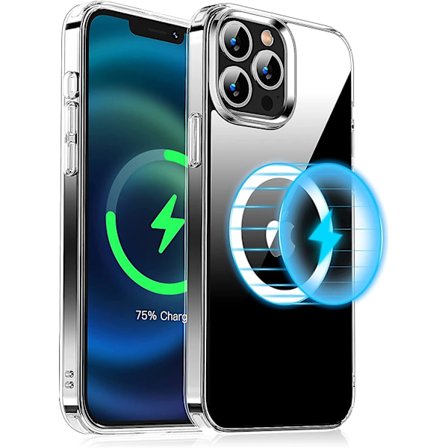 Klart magnetisk deksel designet for iPhone 13 Pro Max, hard PC med myke kanter, klart.