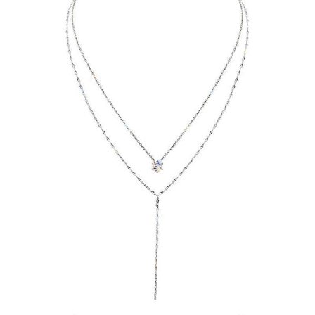 Lagdelt halskæde dobbelt choker halskæde, sølv, 38+7cm