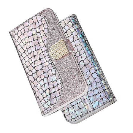 Krokodilskin Glitter Puder Splitsning Plånbok Läderfodral för Samsung Galaxy A40 [DB]