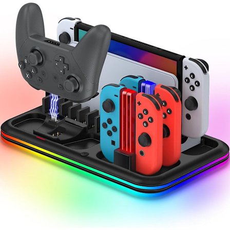 RGB-omkopplare laddningsstation för Switch/Switch Oled, laddningsdocka för Joycon och Switch Pro-kontroller, Switch-tillbehör