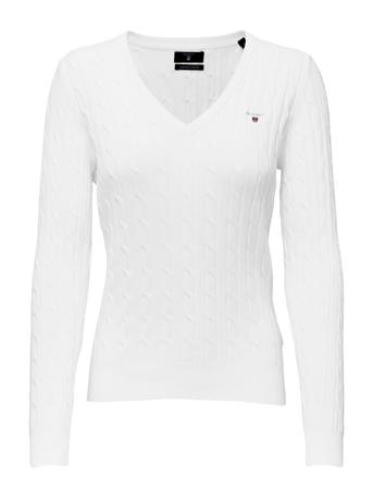 Stretch Cotton Cable V-Neck Pullover Hvit GANT