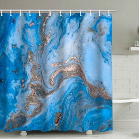 Blå Texturerad Duschdraperi, med 12 Plastkrokar