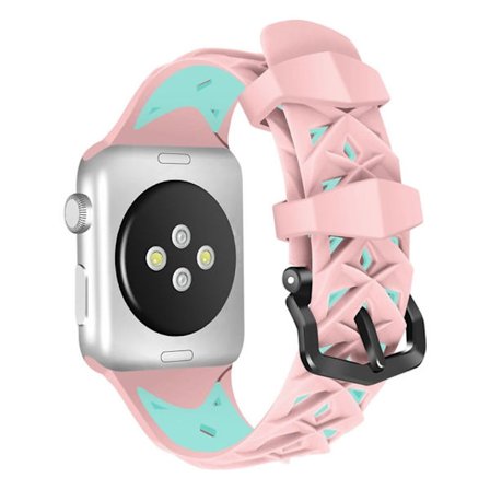Apple Watch (45 mm) dubbelfärgat klockarmband i rombisk silikon - Rosa / Grön