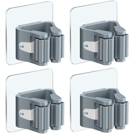Kvast- og moppeholder 4-pak, vægmonteret, selvklæbende, ingen boring
