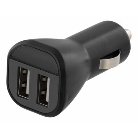 DELTACO billaddare med 2 USB-portar, 12-24V, 2,4A, svart Svart