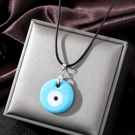 Farge Glass Blå Onde Øyne Anheng Halskjede Kvinner Menn Runde Tur