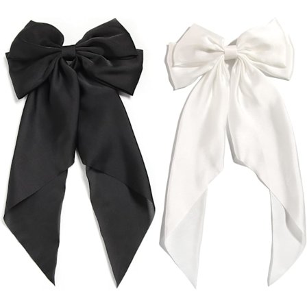 Sløyfe hårklips hårspenner ensfarget sløyfe hårnål fransk spenne med lang silkeaktig sateng hale store sløyfer for kvinner jenter hårspenner Scrunchi