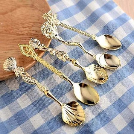 Mini Skjeer Gull Vintage Demitasse Scoop for Krydder Kaffe Te Dessert Drikke Miksing Milkshake Skje Servise Sett med 5