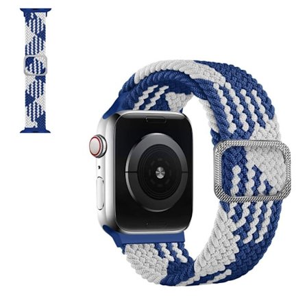 Apple Watch 42mm - 44mm klockarmband med nylonflätning - Blå Vit
